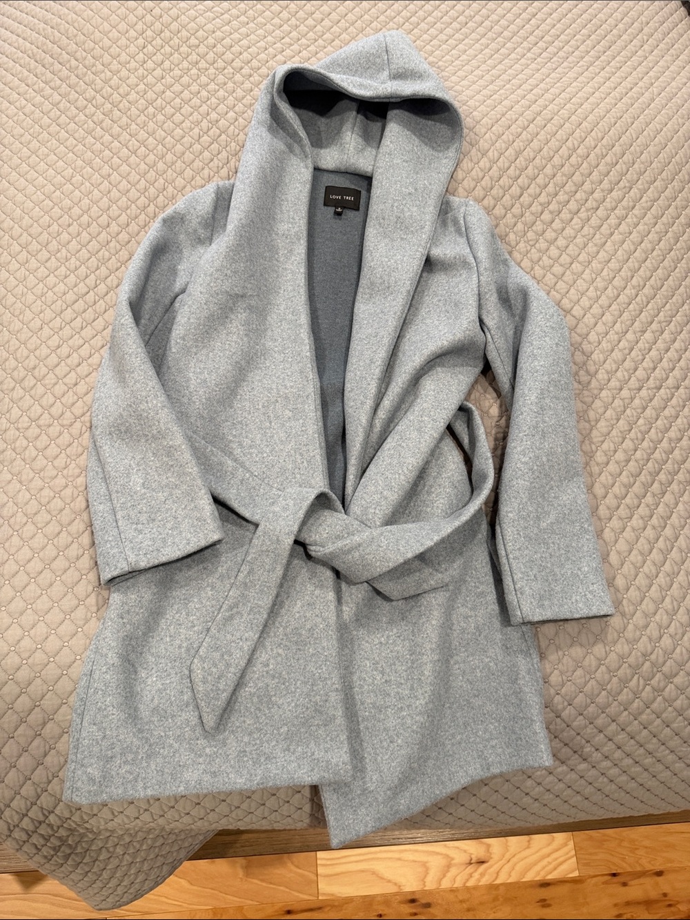 Love Tree Light blue Hooded Wrap Coatigan with Belt